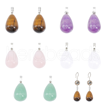 CHGCRAFT 10Pcs 5 Styles Natural Mixed Gemstone Pendants G-CA0001-66-1