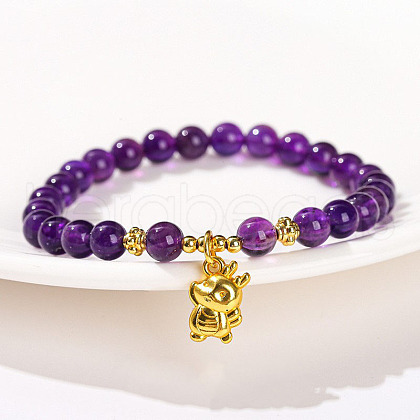 Natural Amethyst Beads Charm Bracelets WGCCAF7-05-1
