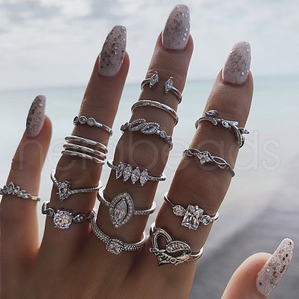 14Pcs Alloy with Rhinestone Finger Rings WG529E5-13-1