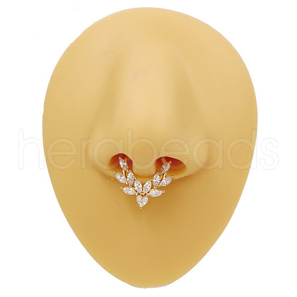 316L Surgical Stainless Steel Pave Clear Cubic Zirconia Leaf Hoop Nose Rings FS-WG2F513-03-1