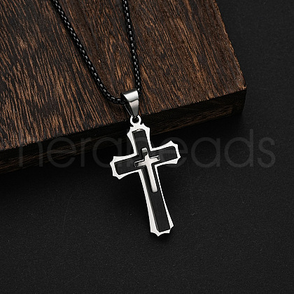 Triple Layered Cross 304 Stainless Steel Pendant Necklaces for Men FS-WGC3E83-02-1