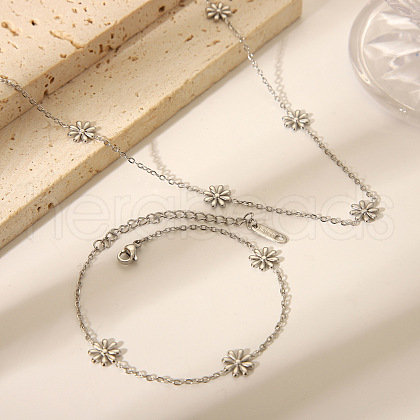 Elegant Stainless Steel Daisy Link Chain Necklaces and Bracelets Sets for Women EE7355-4-1