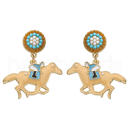Horse Alloy Enamel Dangle Stud Earrings FS-WG96C14-02-1