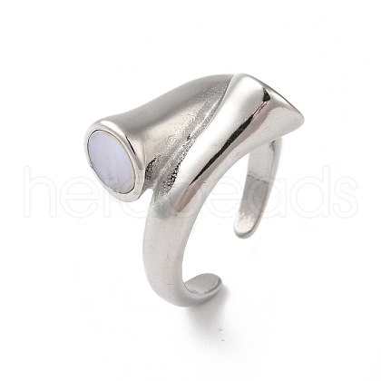 Shell Open Cuff Ring for Women RJEW-C091-03P-01-1