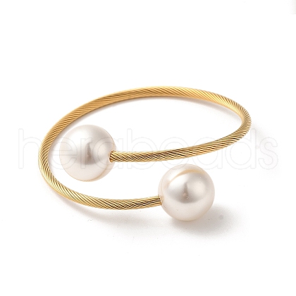 Plastic Imitation Pearl Round Beaded Cuff Bangle X-BJEW-P310-07G-1