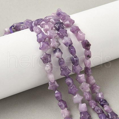 Natural Lepidolite/Purple Mica Stone Star Beads Strands G-Z080-A02-1