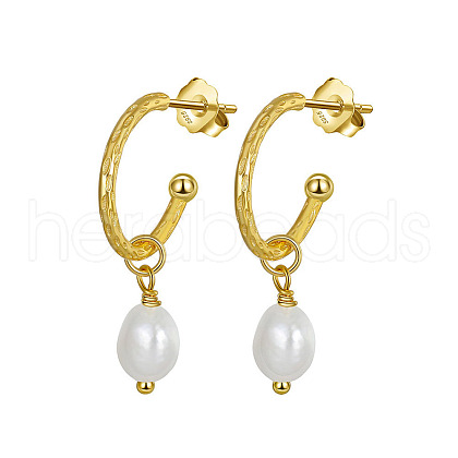 Natural Pearl Dangle Stud Earrings EJEW-P231-30G-1