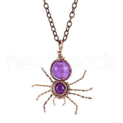 Natural Amethyst Spider Pendant Necklaces PW-WG57689-04-1