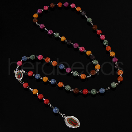 Alloy & Resin Colorful Rosary Bead Necklaces FS-WG28636-02-1