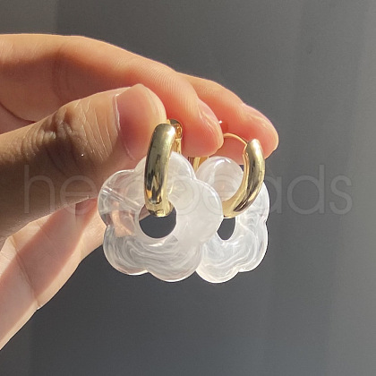 Flower Stainless Steel Acrylic Hoop Earrings FS-WGEB331-01-1