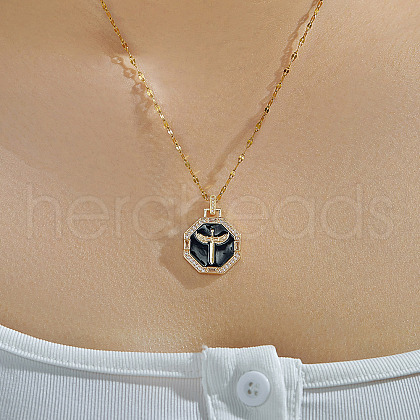 Fashionable Brass Enamel Hexagon with Sword Wing Pendant Necklaces WA4173-1