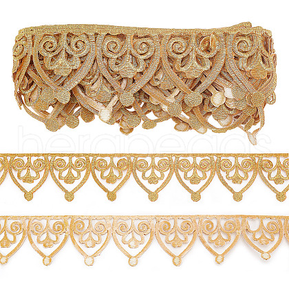 Ethnic Style Iron on/Sew on Polyester Metallic Embroidery Flower Ribbon SRIB-WH0011-204C-1