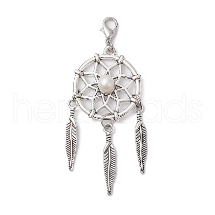 Woven Net/Web with Feather Tibetan Style Alloy Pendant Decoraiton HJEW-JM01387-02-1