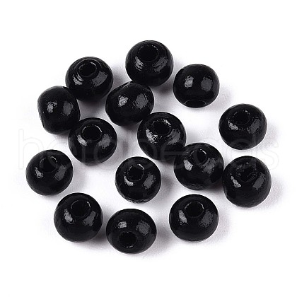 Spray Painted Round Natural Schima Wood Beads WOOD-A018-6mm-03-1