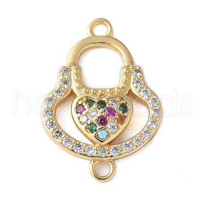 Brass Micro Pave Colorful Cubic Zirconia Heart Handbag Connector Charms KK-A252-21G-1