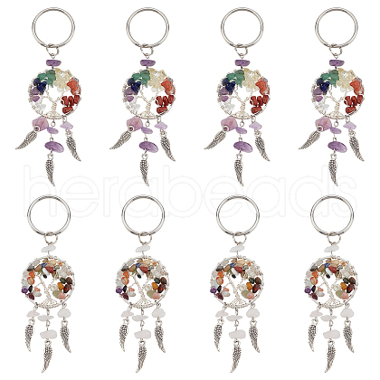   8Pcs 2 Style Natural Amethyst & Rose Quartz Keychain KEYC-PH0001-62-1