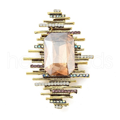 Rectangle Alloy Rhinestone Brooches for Backpack Clothes JEWB-P042-06AG-1