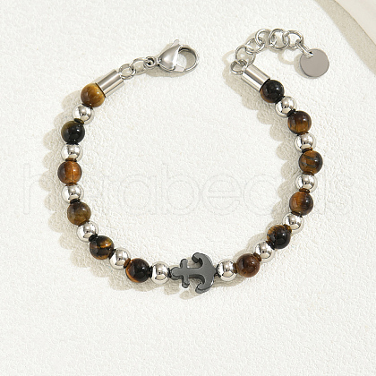 Stainless Steel & Natural Tiger Eye Round Beaded Bracelets XY1964-1