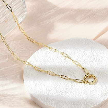 Brass Ring Link Paperclip Chain Necklaces NJEW-A042-05G-1
