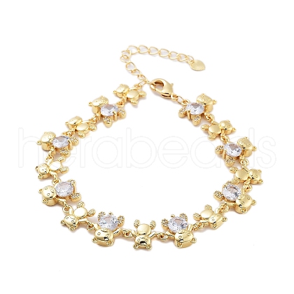 Rack Plating Brass Pave Cubic Zirconia Bear Link Chain Bracelets for Women BJEW-B109-02G-01-1