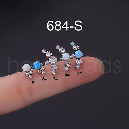 316 Surgical Stainless Steel & Synthetic Opal Flat Round Internally Threaded Labrets WGDA6C5-01-1