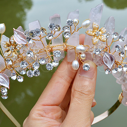 Natural Rose Quartz Hair Bands PW-WG52147-01-1