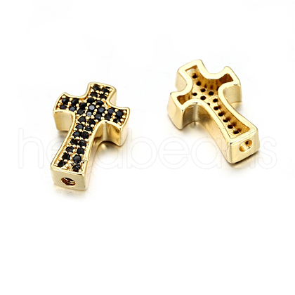 Brass Micro Pave Black Cubic Zirconia Beads RELI-PW0001-085G-02-1
