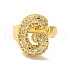 Letter Brass Micro Pave Clear Cubic Zirconia Open Cuff Ring for Women RJEW-N046-03G-G-2
