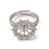 Flower Brass Micro Pave Clear Cubic Zirconia Cuff Ring Settings KK-D378-33P-2