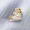 Brass Clear Cubic Zirconia 3-Line Cuff Rings for Women RJEW-U047-33G-3