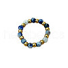 201 Stainless Steel with Natural Blue Spot Jasper Round Beaded Stretch Finger Rings FS-WGCE9C4-01-3