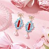 Transparent Electroplate Glass Beads Rhombus with Bowknot Dangle Stud Earrings EJEW-MZ00430-02-1