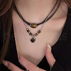2Pcs Brass & Resin Imitation Tiger Eye Oval Round Pendant Multi-Layer Necklaces FS-WG4B863-01-4