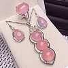 925 Sterling Silver Micro Pave Clear Cubic Zirconia with Natural Chalcedony Pendant Necklaces & Dangle Earrings & Rings Sets WG9CEA2-01-1
