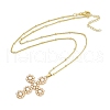 Brass & Imitation Pearl Cross Pendant Satellite Chain Necklaces NJEW-U015-09G-2