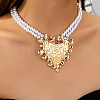 Heart Alloy Pendant Plastic Imitation Pearl Round Beaded Double Layer Necklaces for Women FS-WGB7F0A-01-1