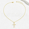 Elegant Brass Pave Clear Cubic Zirconia & White Imitation Pearl Cross Pendant Necklaces for Women JU1999-5