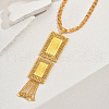 Elegant Brass and Iron Flower Textured Rectangle Pendant Necklaces for Women UL5842-4