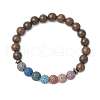 Dyed Natural Lava Rock & Wood  Round Beads Stretch Bracelets BJEW-JB11887-3