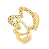 Rack Plating Heart Brass Micro Pave Clear Cubic Zirconia Cuff Finger Rings for Women RJEW-C103-12G-1