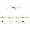 Glass Flat Round with Enamel Evil Eye Beaded Chains CHC-G017-23G-01-2