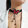 Gothic Alloy Rhinestone Black Lace Red Butterfly Choker Necklaces for Women FS-WG02494-02-1