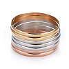 Fashion Tri-color 304 Stainless Steel Buddhist Bangle Sets BJEW-L664-024C-M-6