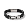 Men's Braided Black PU Leather Cord Bracelets BJEW-K243-19AS-1
