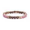 Natural Wenge Wood & Gemstone Round Beaded Stretch Bracelet for Women BJEW-JB07544-3