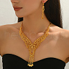 Vintage Middle Eastern Alloy Hollow Teardrop Leaf Tassel Earrings & Necklaces Sets for Women HQ8145-1