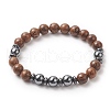 Gemstone & Natural Wood Beaded Stretch Bracelet for Men Women BJEW-JB09295-4