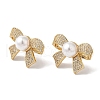 Brass Micro Pave Clear Cubic Zirconia Stud Earrings for Women EJEW-A110-08G-2