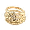 Brass Micro Pave Cubic Zirconia Bird Open Cuff Rings Set for Women RJEW-U002-11G-1