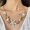 Bohemian Summer Alloy Enamel Rhinestone & Plastic Pearl Shell Shape Starfish Link Chain Necklaces for Women FS-WGAD57C-01-2